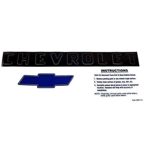 1955 Hood Emblem Decal Early Blue and White with Black Letters Chevrolet Pickup Truck