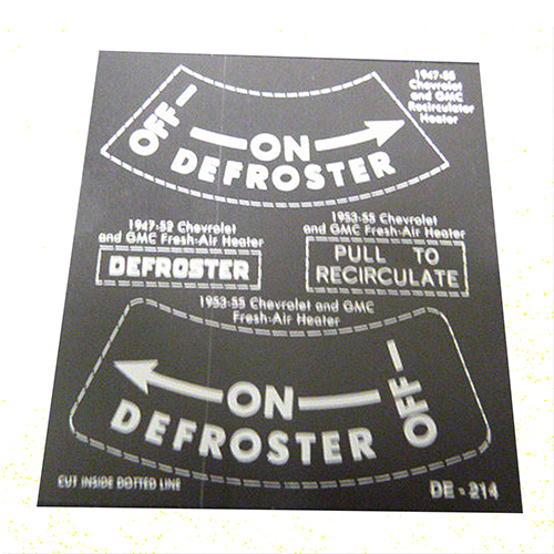 1947-1955 Heater Instruction Decals Fresh Air and Recirculator Chevrolet and GMC Pickup and Big Truck