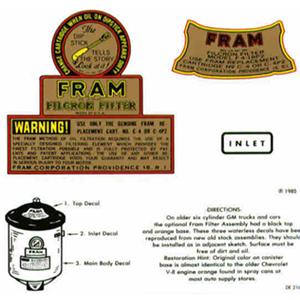 Oil Filter Decal Fram 3 Decal and Instructions Chevrolet Pickup and Big Truck