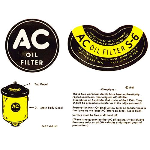 1936-1953 Oil Filter Decal AC 2 Decals and Instructions Chevrolet Pickup and Big Truck