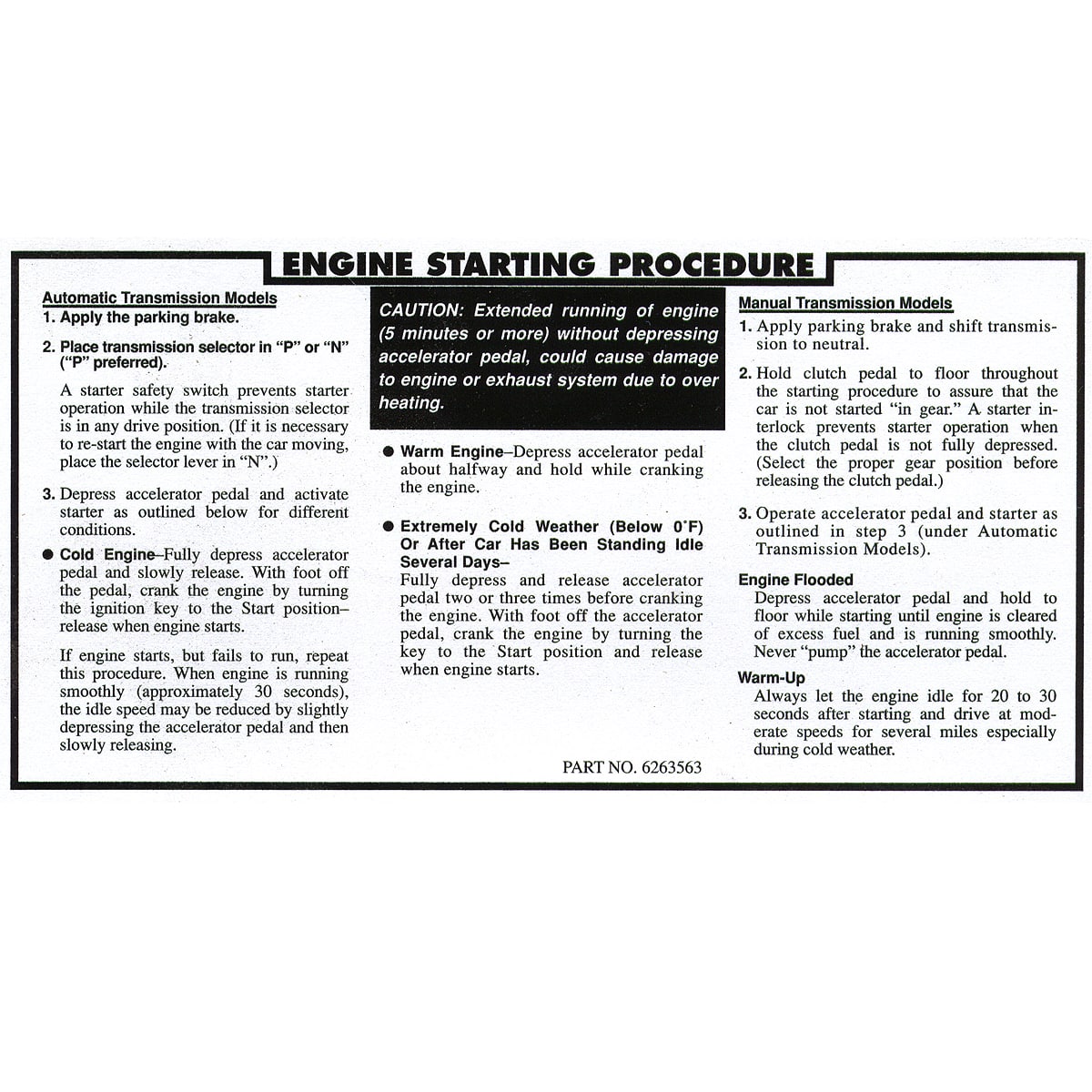 1971-1972 DECAL/STARTING INSTRUCT FITS ON TOP OF LE Chevrolet and GMC Pickup Truck