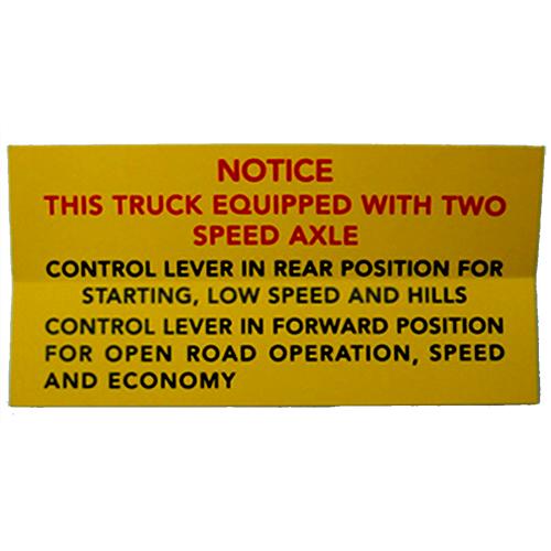 1947-1955 Two Speed Rear Axle Decal Fits on Dash Chevrolet and GMC Big Truck