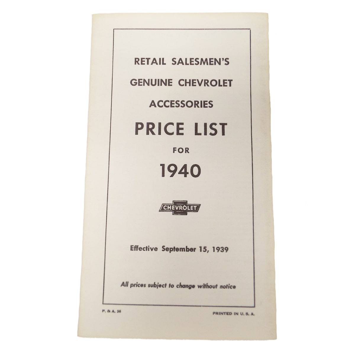 1940 Accessory Listing Chevrolet and GMC Pickup Truck