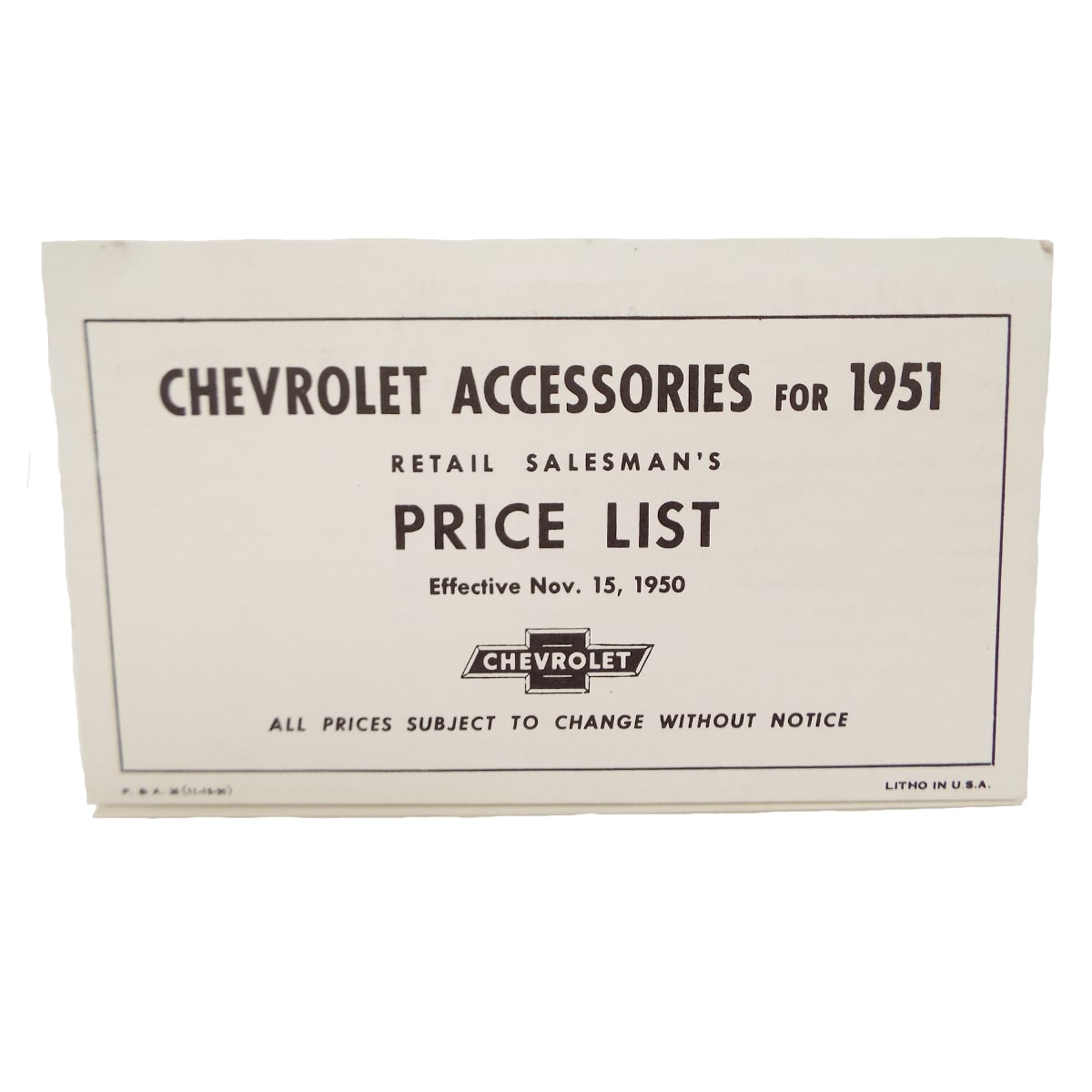 1951 Accessory Listing Chevrolet and GMC Pickup Truck