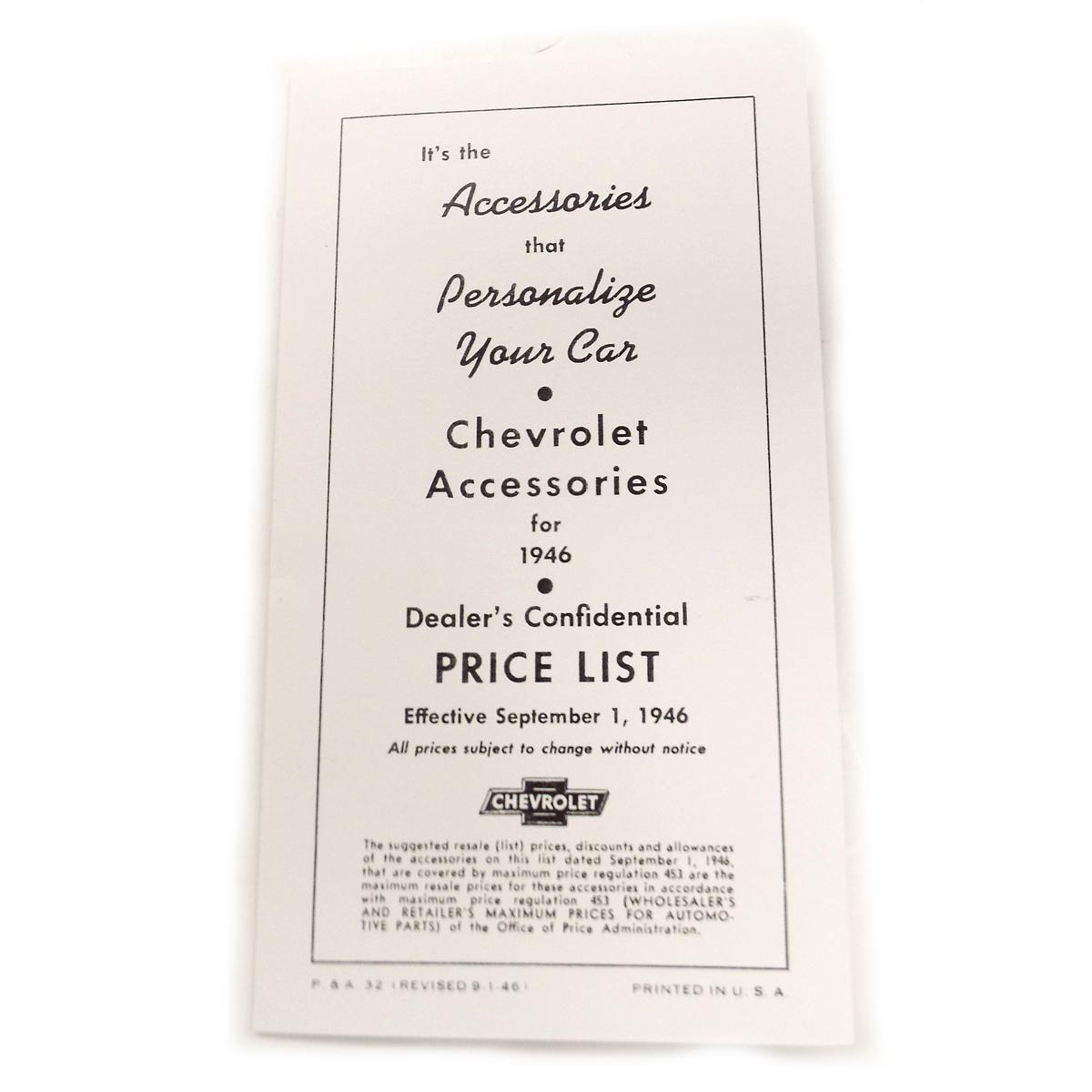 1946 Accessory Listing Chevrolet and GMC Pickup Truck