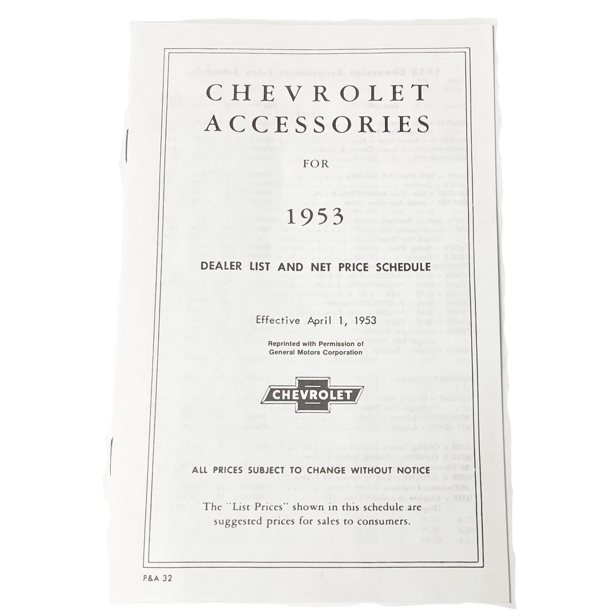 1953 Accessory Listing Chevrolet and GMC Pickup Truck