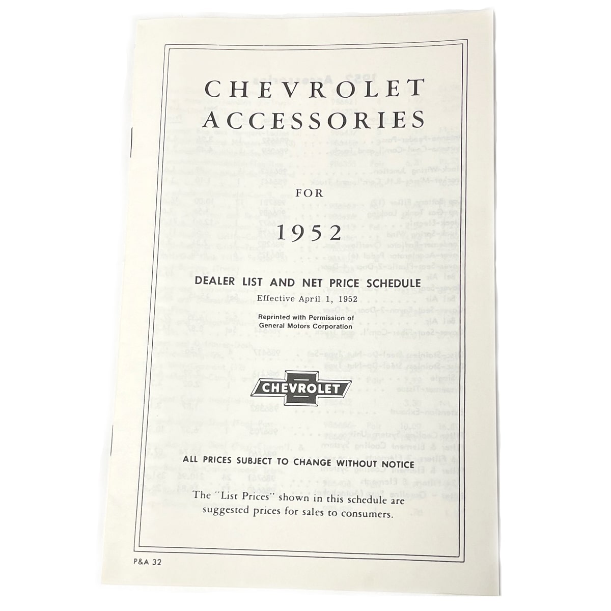 1952 Accessory Listing Chevrolet and GMC Pickup Truck
