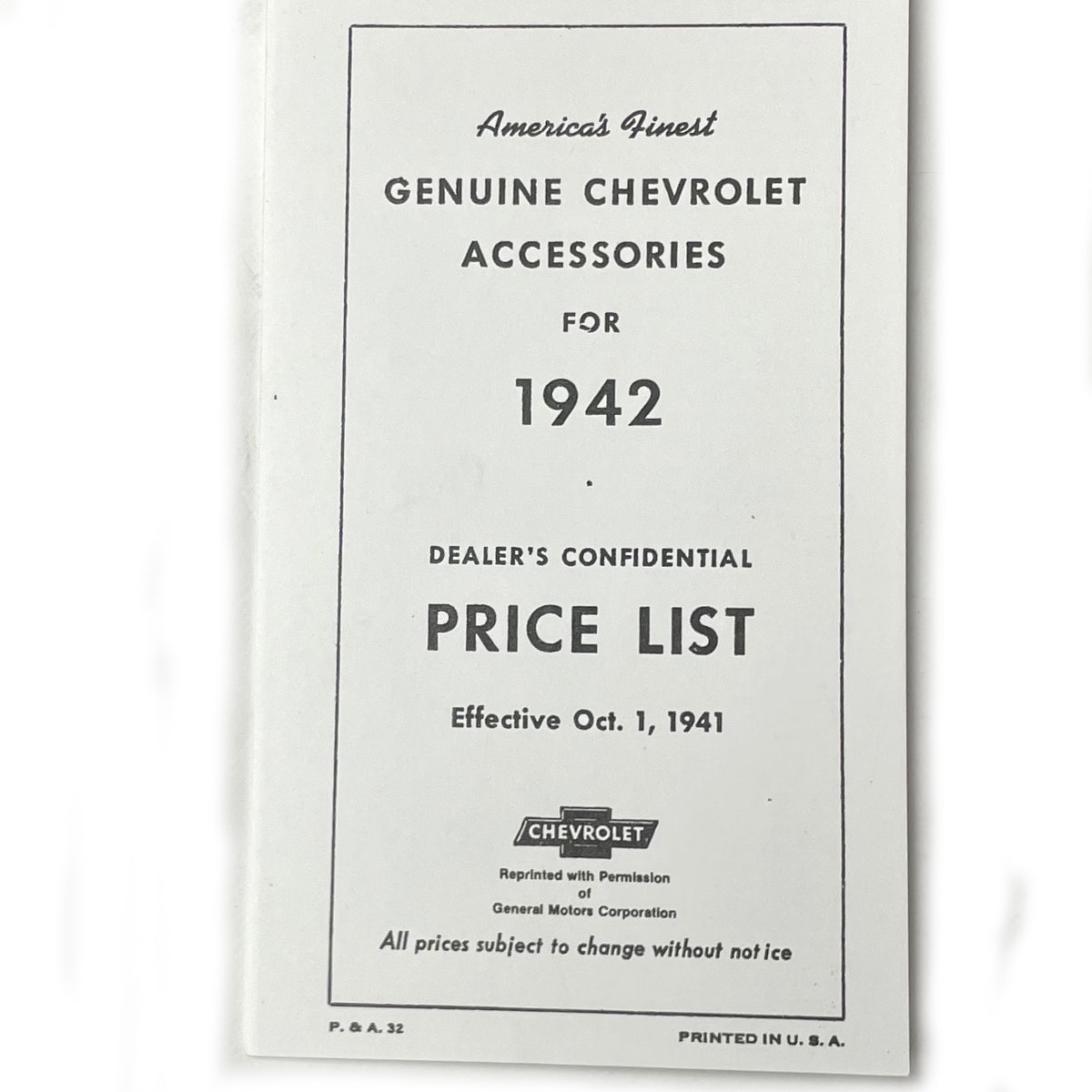 1942 Accessory Listing Chevrolet and GMC Pickup Truck