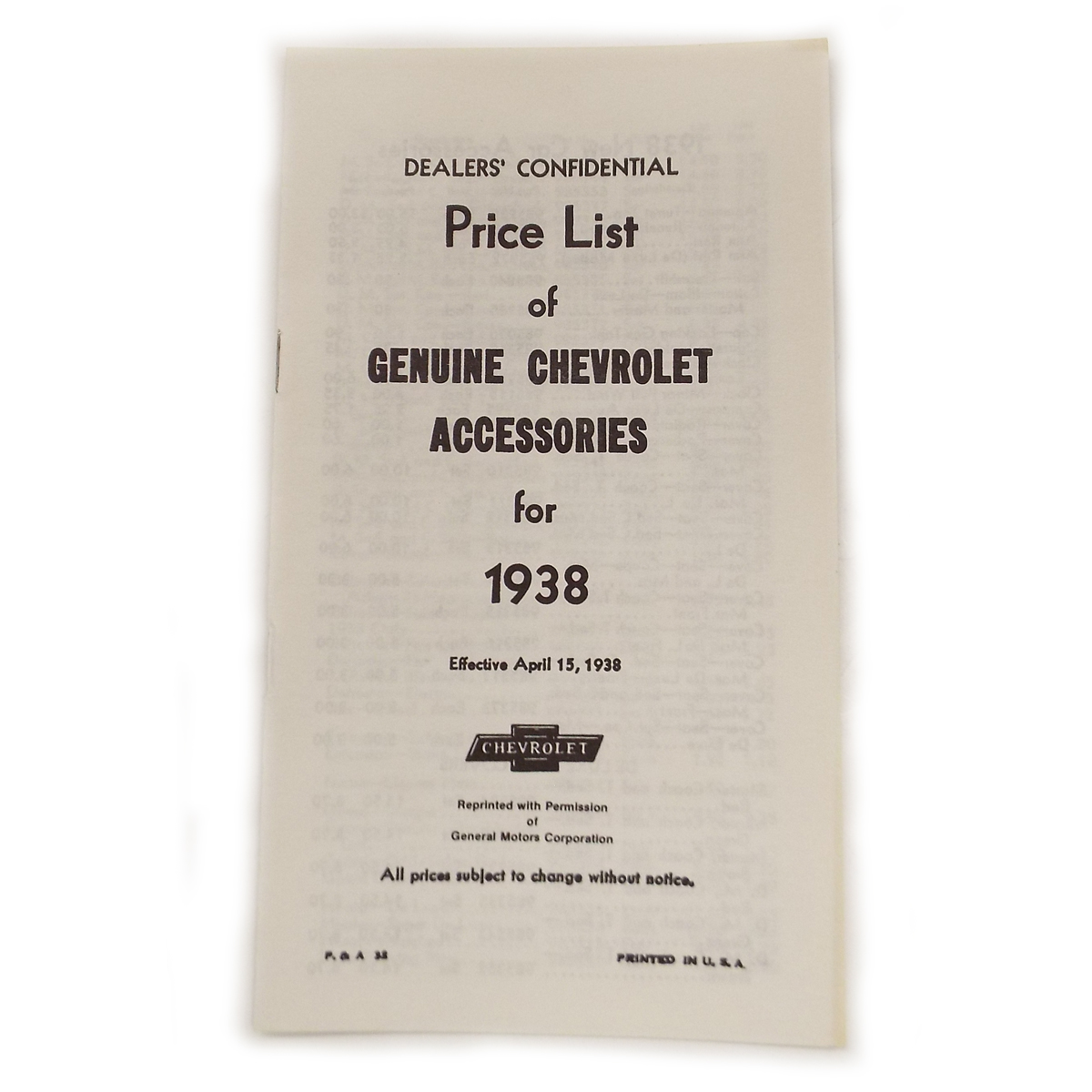1938 Accessory Listing Chevrolet and GMC Pickup Truck
