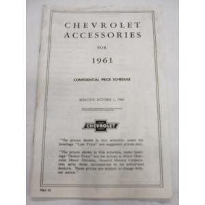 1961 Accessory Listing For Chevrolet Pickup Truck