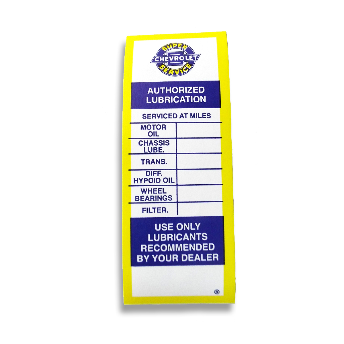 Door Lubrication Sticker Blue Yellow White as Original Chevrolet Pickup Truck