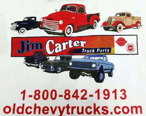 T-Shirt X-Lrg White Jim Carter Chest Logo w/All Pickup Truck on back Chevrolet and GMC Pickup Truck