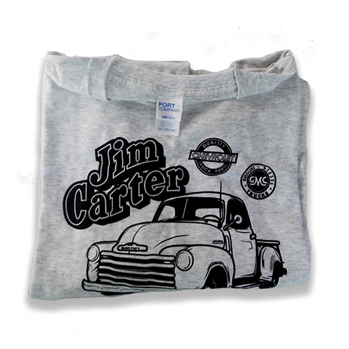 1947-1955 T-Shirt Large Ash Color Jim Carter Black Print on front Chevrolet and GMC Pickup Truck